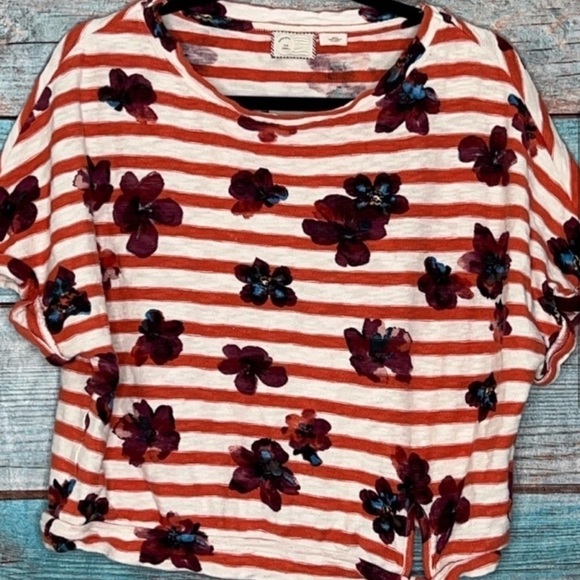 Anthropologie Red and White Striped Floral Top - Picture 3 of 11